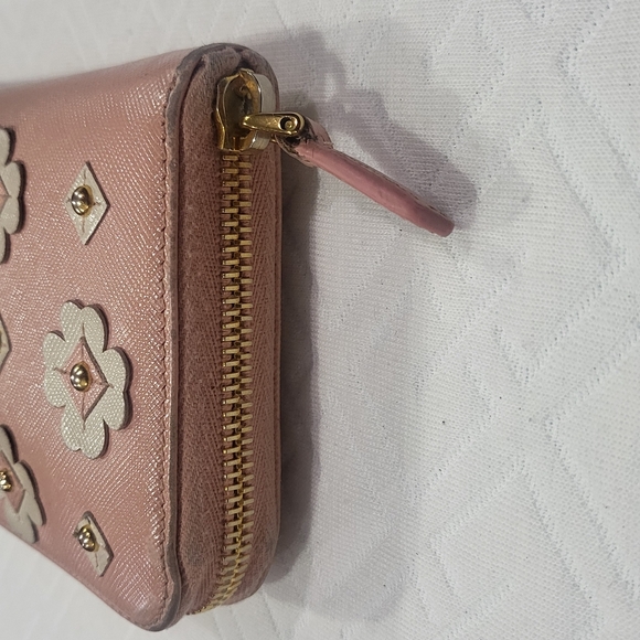 Prada Saffiano Leather Flower Pearl Long Zip Around Wallet - Picture 3 of 10